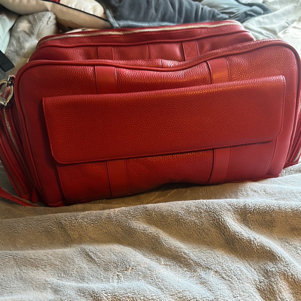 Royce Red Quilted Leather Weekender Messenger Bag with Boxy Shape